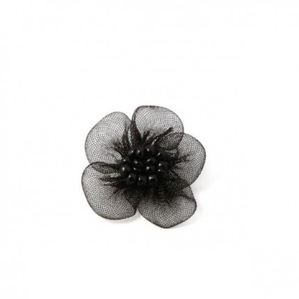 Цветок пришивной из органзы 25 мм черный 1шт