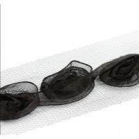 Прочие  Тесьма декоративная розы на сетке ш.50 мм черный 1 м 6860002 