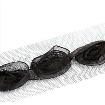 Тесьма декоративная розы на сетке ш.50 мм черный 1 м 6860002