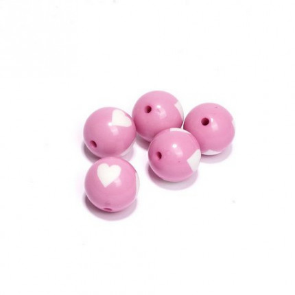 Бусины акриловые, цвет - розовый с сердечком (арт. MG.E8428-1.2)