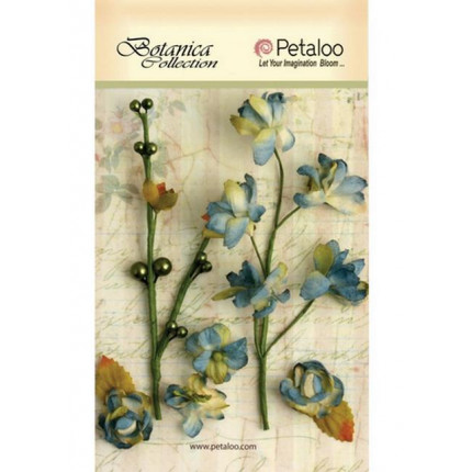 Набор цветов бумажных "Petaloo" 1100-216  Floral Ephemera- GreyBlue (серо-голубой) (арт. 1100-216)