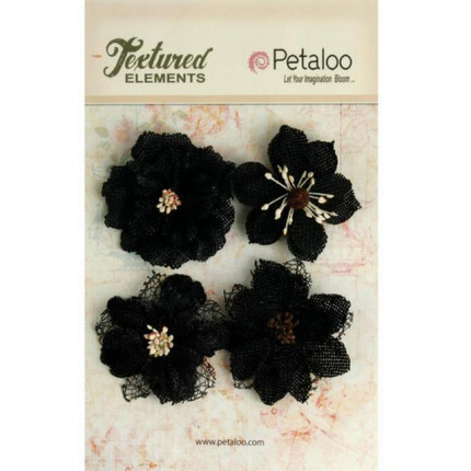 Набор цветов из ткани "Burlap Blossoms - Black" (арт. 1200-209)