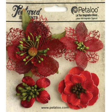 Набор цветов из ткани "Mixed Textured Blossoms" (красный) (арт. 1256-212)