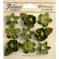 Petaloo 1263-201 Набор цветов из ткани "Petaloo" 1263-201 Mixed Textured Mini Blossoms х 9 (болотный) 