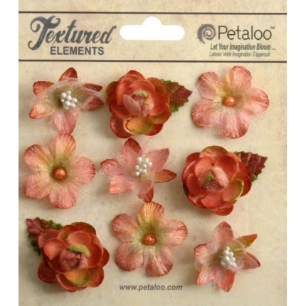 Набор цветов из ткани "Mixed Textured Mini Blossoms" (лосось) (арт. 1263-208)