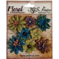 Petaloo 1462-002 Набор цветов из ткани "Petaloo" 1462-002 Darjeeling Mini Mix х 8  Blue 