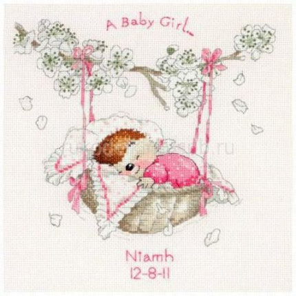 Набор для вышивания CTM0009 Moses Basket Birth Sampler (Колыбель для девочки)
