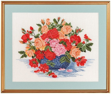 Набор для вышивания 14-260 Букет роз в синей вазе (Roses in blue bowl)  14-260