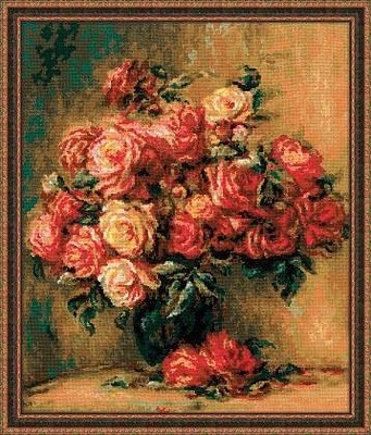 Набор для вышивания 1402 Набор для вышивания крестом Букет роз по мотивам картины О. Ренуара  1402