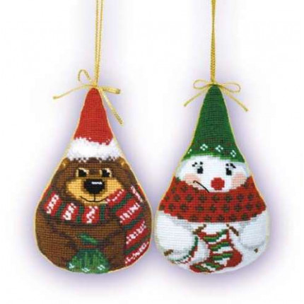Набор для вышивания 927 Новогодние игрушки -2 шт "Снеговик и медведь"