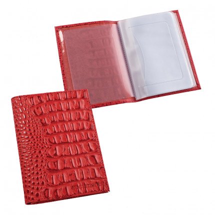 Бумажник водителя BEFLER "Кайман", натуральная кожа, тиснение, 6 пластиковых карманов, красный, BV.1.-13 (арт. BV.1.-13)