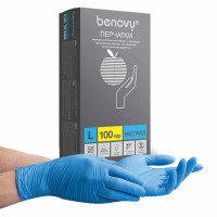 BENOVY  Перчатки нитриловые смотровые КОМПЛЕКТ 100 пар (200 шт.), размер L (большой), BENOVY Nitrile Chlorinated 