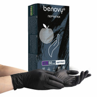 BENOVY  Перчатки нитриловые смотровые КОМПЛЕКТ 50 пар (100 шт.), размер XL (очень большой), черные, BENOVY Nitrile MultiColor 