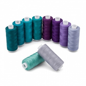 Набор ниток 40/2 400ярд.., Бирюзово-фиолетовый микс, 10 шт/набор, Bestex