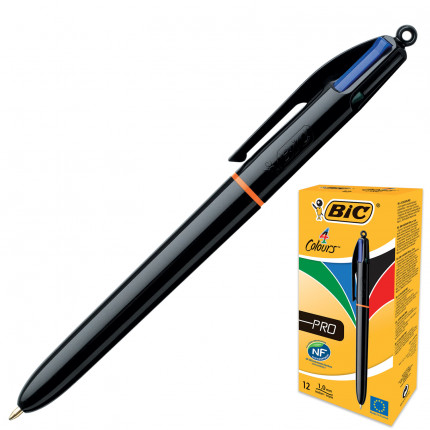 Ручка шариковая автоматическая BIC "4 Colours Pro", 4 цвета (синий, черный, красный, зеленый), узел 1 мм, линия письма 0,32 мм, 902129 (арт. 902129)