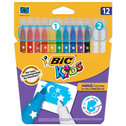 Фломастеры "Пиши и стирай" BIC, 12 штук, 10 цветов + 2 стирающих, суперсмываемые, вентилируемый колпачок, 9202962 (арт. 9202962)