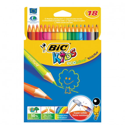 Карандаши цветные BIC "Kids ECOlutions Evolution", 18 цветов, пластиковые, заточенные, европодвес, 937513 (арт. 937513)
