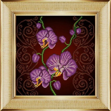 Рисунок на ткани «Божья коровка» 0028 "Орхидея фиолетовая" 30х30 см ,Схема для вышивки бисером (арт. 0028_НИК)