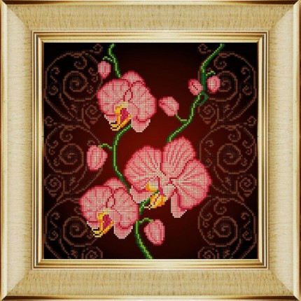 Рисунок на ткани «Божья коровка» 0029 "Орхидея розовая" 30х30 см ,Схема для вышивки бисером (арт. 0029_НИК)