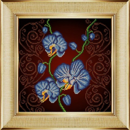 Рисунок на ткани «Божья коровка» 0031 "Орхидея голубая" 30х30 см ,Схема для вышивки бисером (арт. 0031_НИК)
