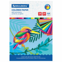 Brauberg 113538 Цветная бумага А4 офсетная, 24 листа 24 цвета, на скобе, BRAUBERG, 200х280 мм, "Птица", 113538 