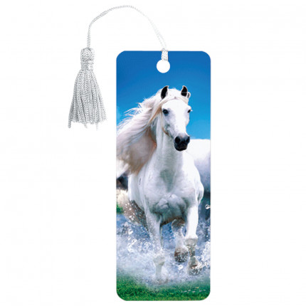 Закладка для книг 3D, BRAUBERG, объемная, "Белый конь", с декоративным шнурком-завязкой, 125753 (арт. 125753)