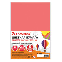 Brauberg 128006 Цветная бумага А4 ТОНИРОВАННАЯ В МАССЕ, 10 листов 5 цветов (неон), BRAUBERG, 210х297 мм, 128006 