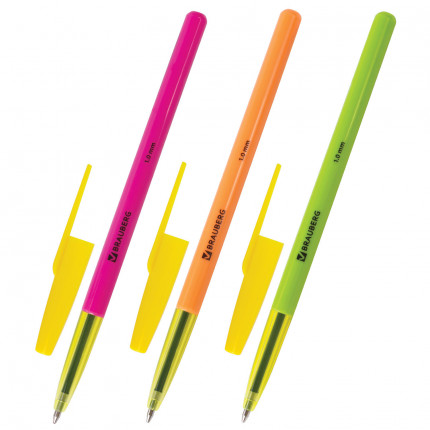 Ручка шариковая BRAUBERG "Color", СИНЯЯ, корпус случайный цвет, узел 1 мм, линия письма 0,5 мм, 141507 (арт. 141507)