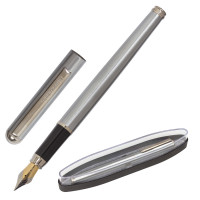 Brauberg 143475 Ручка подарочная перьевая BRAUBERG "Larghetto", СИНЯЯ, корпус серебристый с хромированными деталями, 143475 