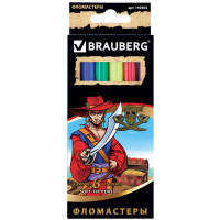 Brauberg 150563 Фломастеры BRAUBERG "Корсары", 6 цветов, вентилируемый колпачок, картонная упаковка с золотистым тиснением, 150563 