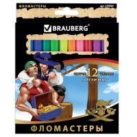 Brauberg 150564 Фломастеры BRAUBERG "Корсары", 12 цветов, вентилируемый колпачок, картонная упаковка с золотистым тиснением, 150564 