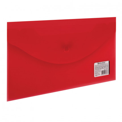 Папка-конверт с кнопкой МАЛОГО ФОРМАТА (250х135 мм), прозрачная, красная, 0,18 мм, BRAUBERG, 224030 (арт. 224030)