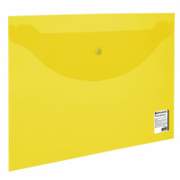Brauberg 228670 Папка-конверт с кнопкой BRAUBERG, А4, до 100 листов, прозрачная, желтая, 0,15 мм, 228670 