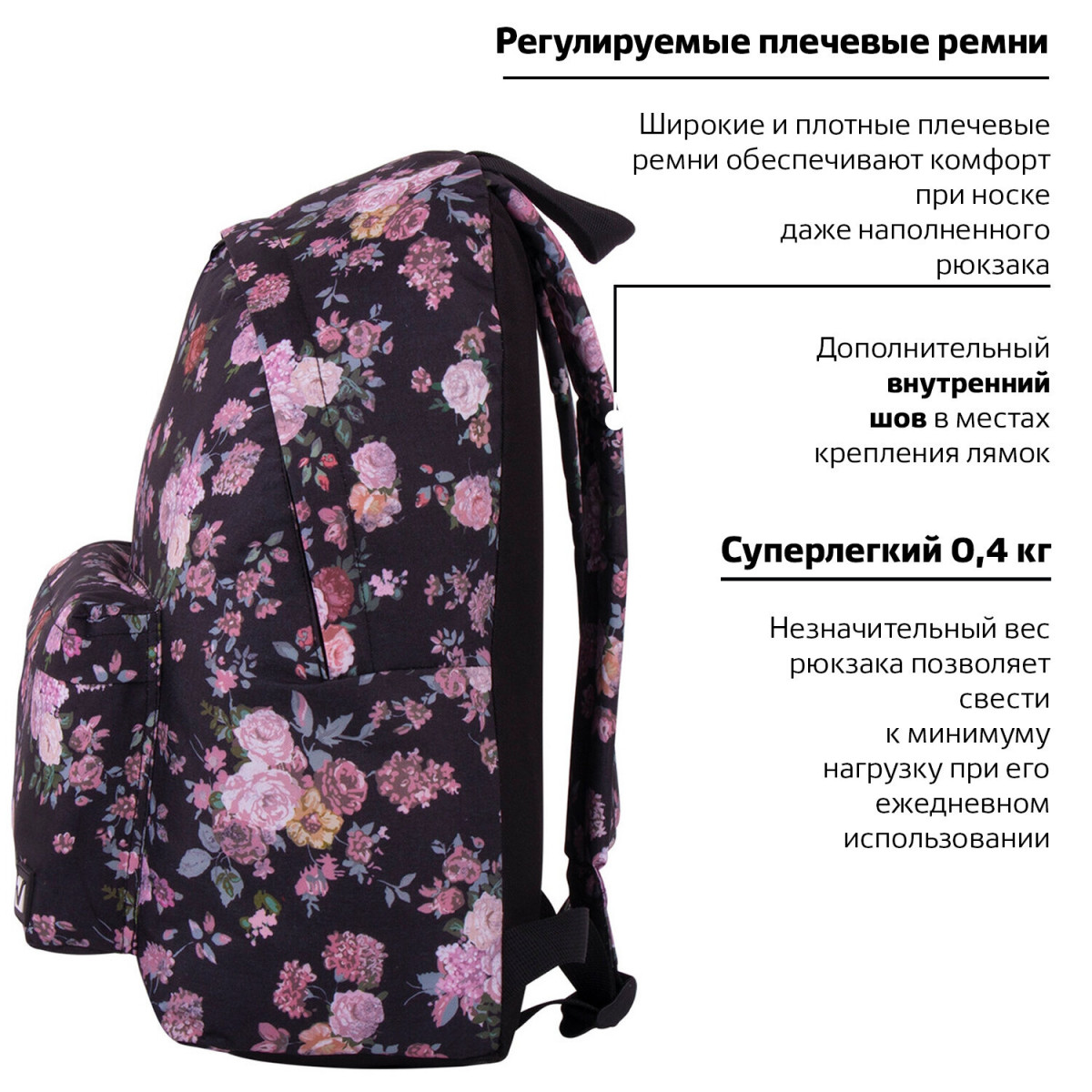 Рюкзак BRAUBERG, универсальный, сити-формат, Розы, 20 литров, 41х32х14 см, 228852 (арт. 228852)
