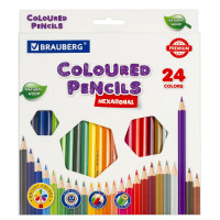 Brauberg  Карандаши цветные BRAUBERG PREMIUM, 24 цвета, шестигранные, грифель мягкий 3,3 мм, 181658 