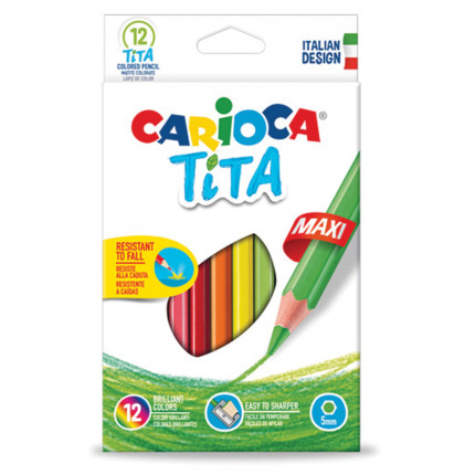Карандаши цветные утолщенные CARIOCA "Tita Maxi", 12 цветов, пластиковые, шестигранные, 5 мм, 42789 (арт. 42789)