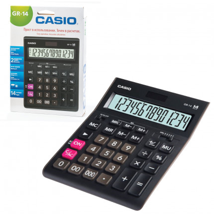 Калькулятор настольный CASIO GR-14-W (209х155 мм), 14 разрядов, двойное питание, черный, европодвес, GR-14-W-EP (арт. GR-14-W-EP)