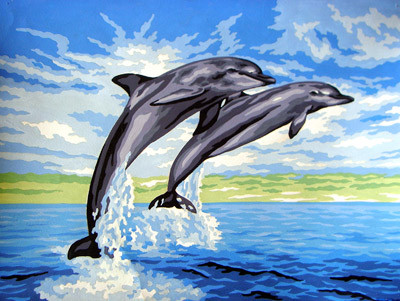 Схема для вышивания серия 10.000 Канва/ткань с рисунком "Collection D`Art" серия 10.000 40 см х 50 см 10429 Дельфины