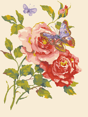 Схема для вышивания серия 10.000 Канва/ткань с рисунком "Collection D`Art" серия 10.000 40 см х 50 см 10469 Роза и бабочка