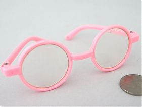 Очки со стеклом, пластик, круглые, диам.3см (10шт) цв.розовый (арт. 25583)