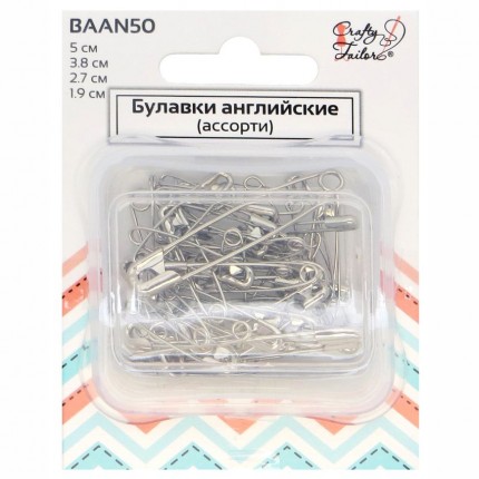 Ассорти булавок английских (5, 3.8, 2.7, 1.9см) Crafty Tailor серебристые, 50шт./набор (арт. Ассорти булавок английских (5, 3.8, 2.7, 1.9см) Crafty Tailor серебристые, 50шт./набор)