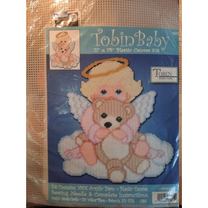 Набор для вышивания 1875 Комплект для вышивания ( пластиковая канва) TOBIN BABY 1875 Ангел с медвежонком 27 х 34 см