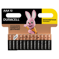 DURACELL  Батарейки КОМПЛЕКТ 12 шт, DURACELL Basic, AAA (LR03, 24А), алкалиновые, мизинчиковые, блистер 
