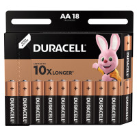 DURACELL  Батарейки КОМПЛЕКТ 18 шт., DURACELL Basic, AA (LR06, 15А), алкалиновые, пальчиковые, блистер 