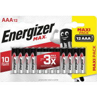 ENERGIZER E301530401 Батарейки КОМПЛЕКТ 12 шт., ENERGIZER Max, AAA (LR03, 24А), алкалиновые, мизинчиковые, блистер, E301530401 