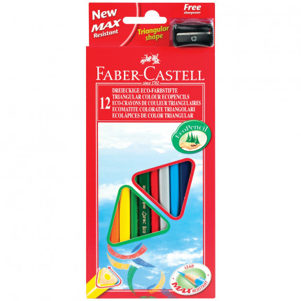Карандаши цветные FABER-CASTELL, 12 цветов, трехгранные, с точилкой, упаковка с подвесом, 120523 (арт. 120523)