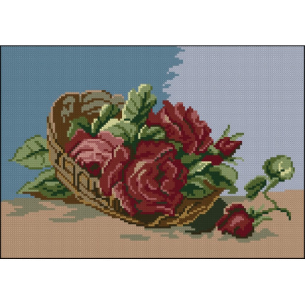 Набор для вышивания 043 Корзина с красными розами (Basket with red roses)