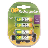 GP  Батарейки аккумуляторные GP, AAA, Ni-Mh, 950 mAh, комплект 4 шт., в блистере 