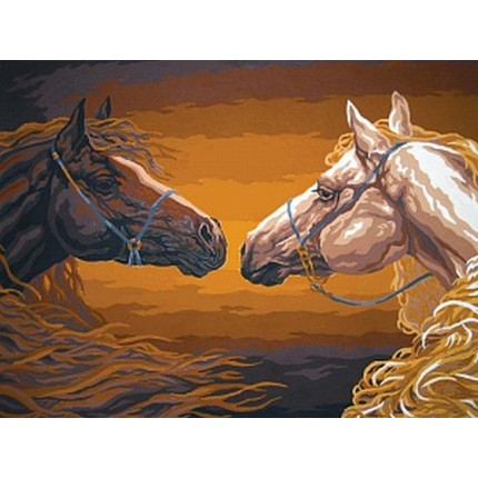 Схема для вышивания 10.395 Канва жесткая с рисунком GRAFITEC 10.395 Пара лошадей 30 х 40 см
