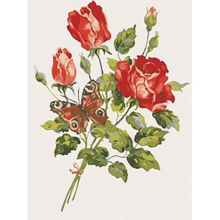 Схема для вышивания 10.468 Канва жесткая с рисунком GRAFITEC 10.468 Красные розы и бабочка 30 x 40 см